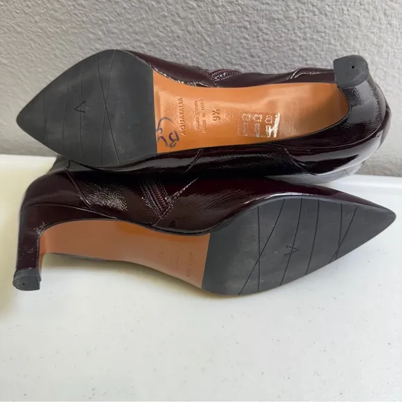 Aquatalia Ankle Booties Size 9.5 Wine Pointed Toe Patent Leather Marilisa