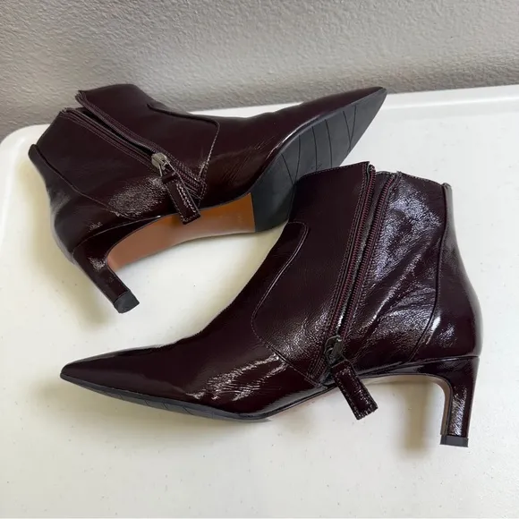 Aquatalia Ankle Booties Size 9.5 Wine Pointed Toe Patent Leather Marilisa