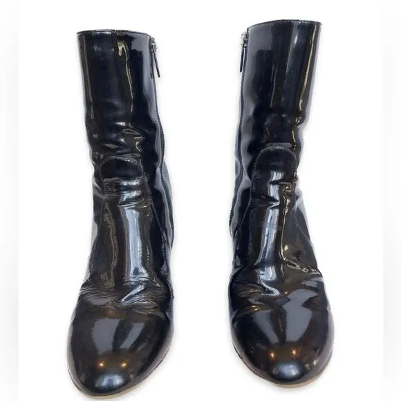 Aquatalia Black Patent Leather Heeled Boots with Chunky Heel Size 9.5