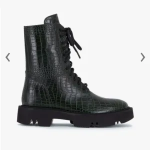 Aquatalia Green Leather Croc Embossed Combat Boots 5