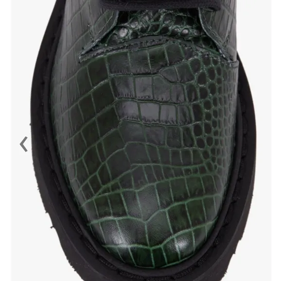 Aquatalia Green Leather Croc Embossed Combat Boots 5