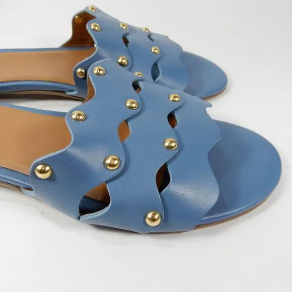 Aquatalia Torri Flat Slide SANDALS Size Blue 8.5 Leather Studded NEW $295