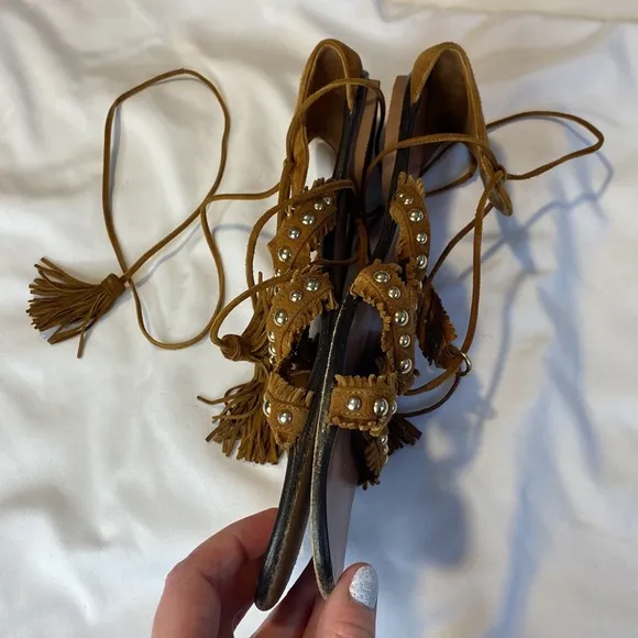 Aquazurra Tulum Suede Studded Gladiator Sandals