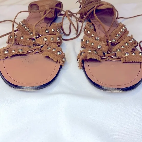 Aquazurra Tulum Suede Studded Gladiator Sandals