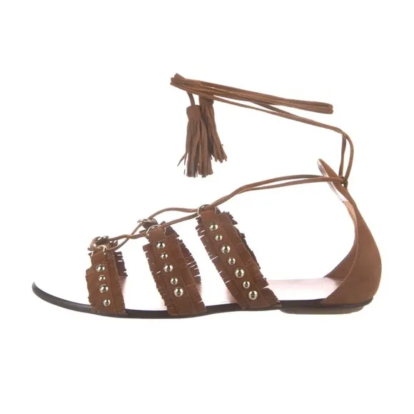 Aquazurra Tulum Suede Studded Gladiator Sandals