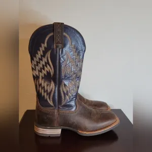 Ariat Black and Brown Western Boots with Feather Motifs