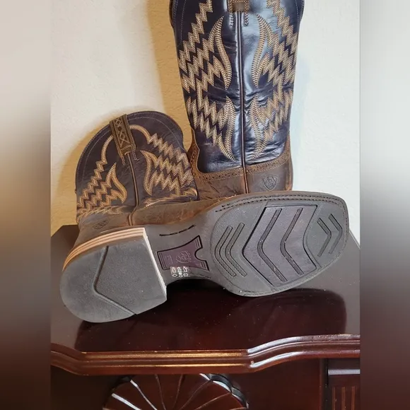 Ariat Black and Brown Western Boots with Feather Motifs