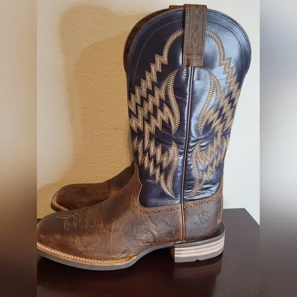 Ariat Black and Brown Western Boots with Feather Motifs