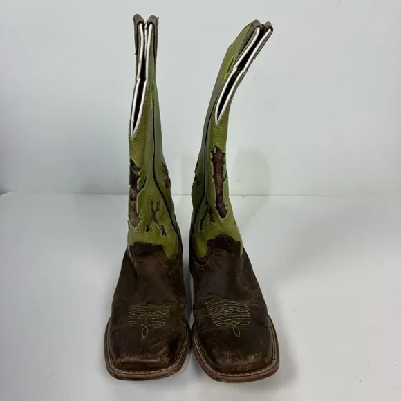 Ariat Boys Green Leather Camo Cross Square Toe Western Rodeo Boots