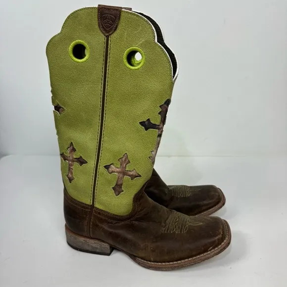 Ariat Boys Green Leather Camo Cross Square Toe Western Rodeo Boots