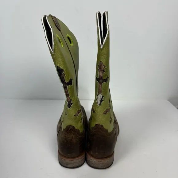 Ariat Boys Green Leather Camo Cross Square Toe Western Rodeo Boots