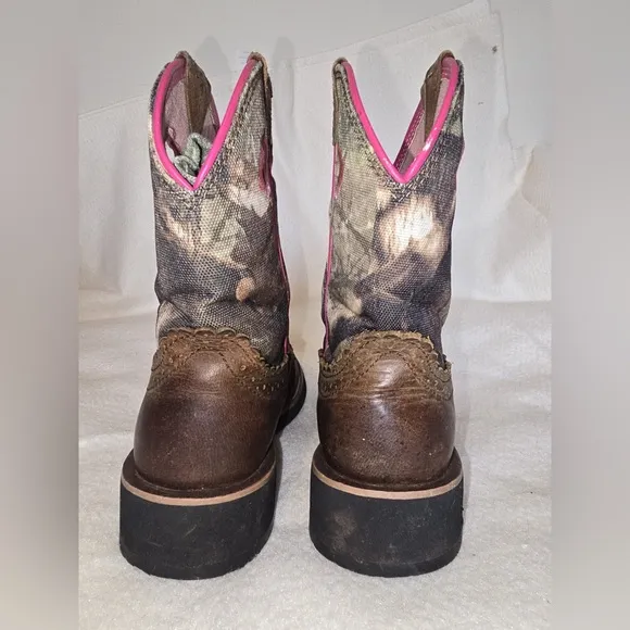 Ariat Brown and Pink Western Boots with Camo Print
