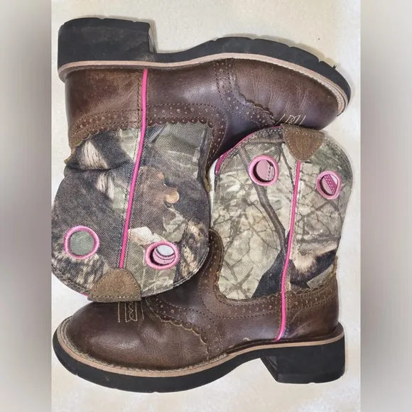 Ariat Brown and Pink Western Boots with Camo Print