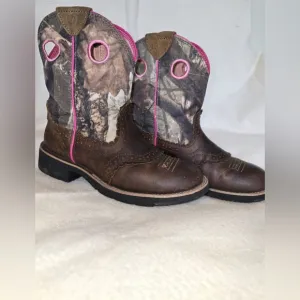 Ariat Brown and Pink Western Boots with Camo Print