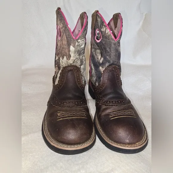 Ariat Brown and Pink Western Boots with Camo Print