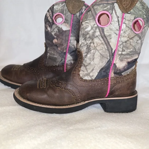 Ariat Brown and Pink Western Boots with Camo Print