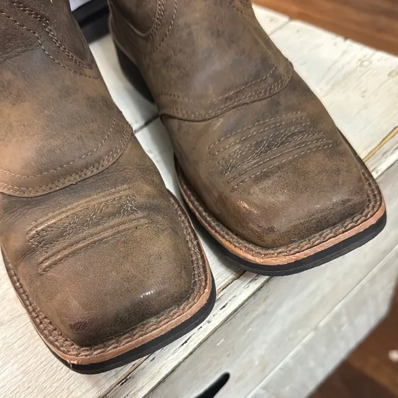 Ariat brown Suede Western Boots with Classic colorful Stitching