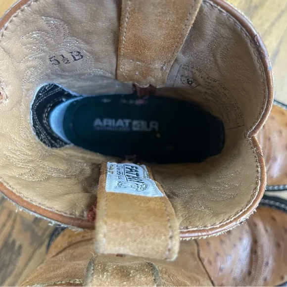 ARIAT FATBABY Boots Ostrich Print and Suede Leather Western Boots Size 5.5