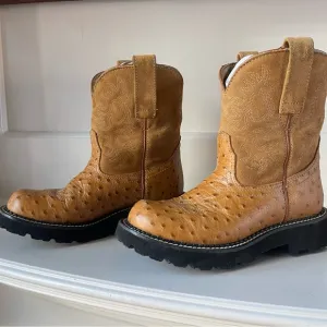 ARIAT FATBABY Boots Ostrich Print and Suede Leather Western Boots Size 5.5