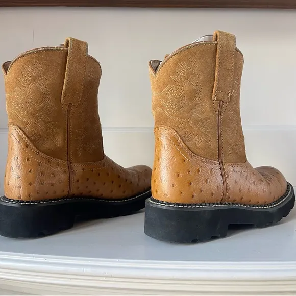 ARIAT FATBABY Boots Ostrich Print and Suede Leather Western Boots Size 5.5