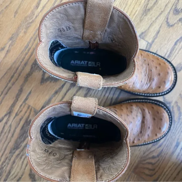 ARIAT FATBABY Boots Ostrich Print and Suede Leather Western Boots Size 5.5