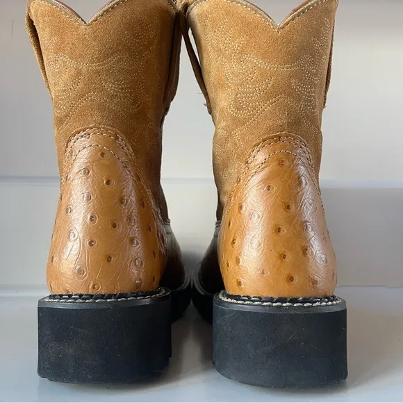 ARIAT FATBABY Boots Ostrich Print and Suede Leather Western Boots Size 5.5