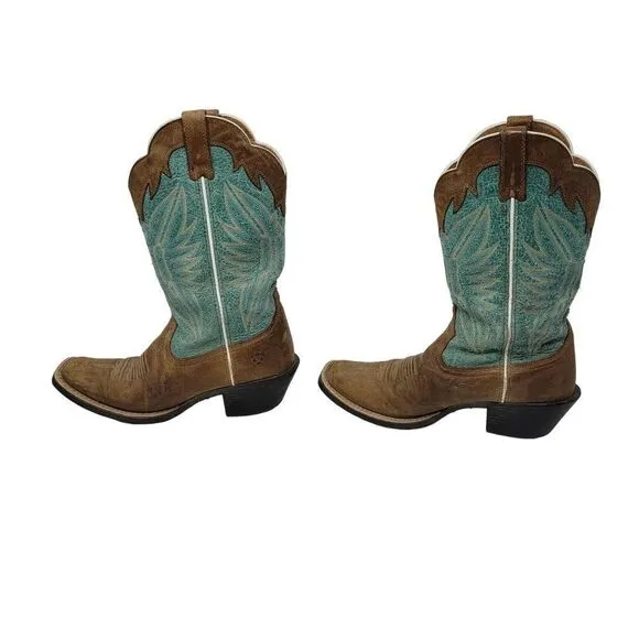 Ariat Leather Cowboy Boots 6B Round Up Outfitter Teal Brown Square Toe Rodeo