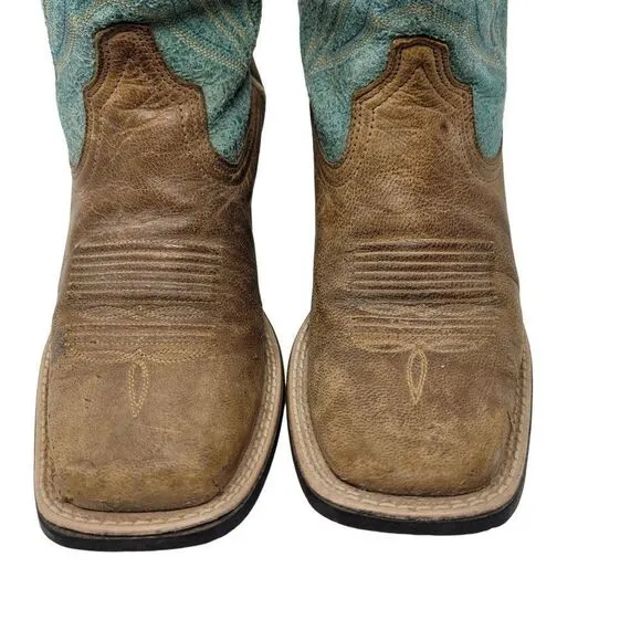 Ariat Leather Cowboy Boots 6B Round Up Outfitter Teal Brown Square Toe Rodeo