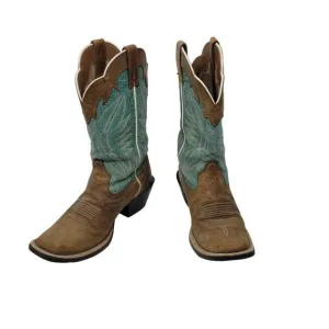 Ariat Leather Cowboy Boots 6B Round Up Outfitter Teal Brown Square Toe Rodeo