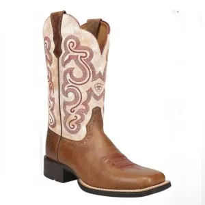 ARIAT WOMEN'S QUICKDRAW WESTERN BOOTS - SQUARE TOE Brown and Cream New Sz 7.5