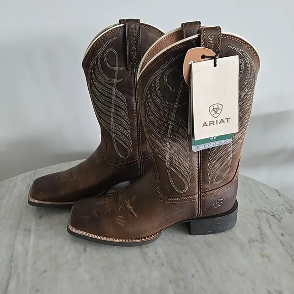 Ariat Womens Round Up Square Toe Brown Western Boots 8.5B Style 10018528