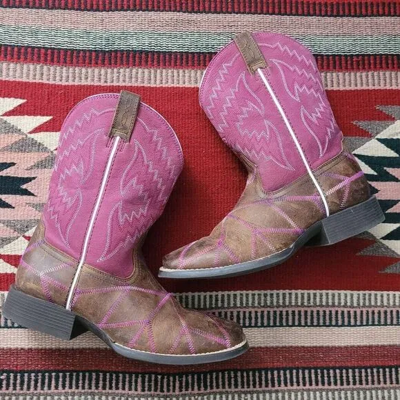 Ariat Boots Brown Pink Twisted Tycoon Cowboy Boots Sz 4 Pullon Leather 10021594