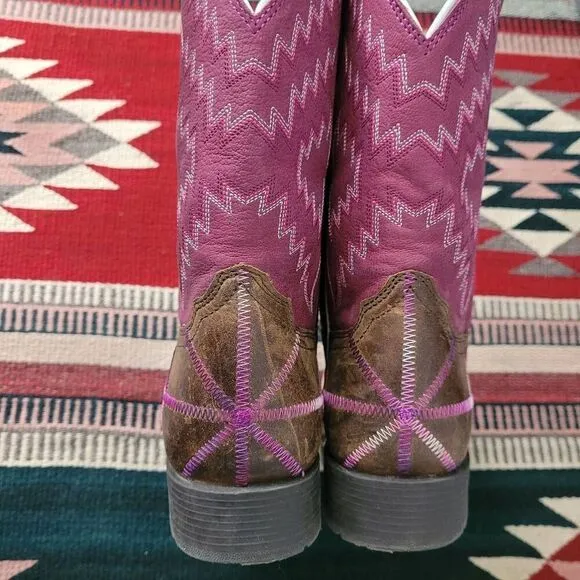 Ariat Boots Brown Pink Twisted Tycoon Cowboy Boots Sz 4 Pullon Leather 10021594