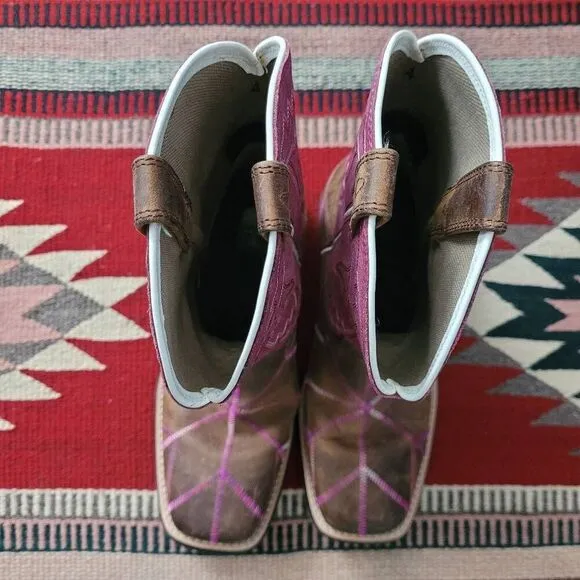 Ariat Boots Brown Pink Twisted Tycoon Cowboy Boots Sz 4 Pullon Leather 10021594