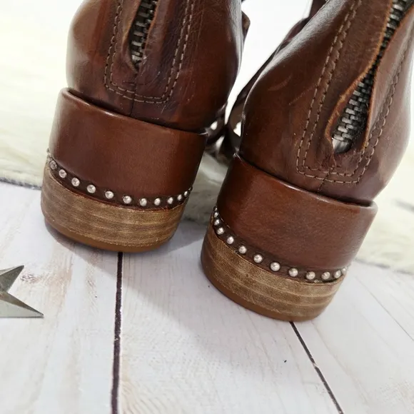 A.S.98 Maeve Block Heel Sandals Dark Brown Studded Woven Leather Size 39
