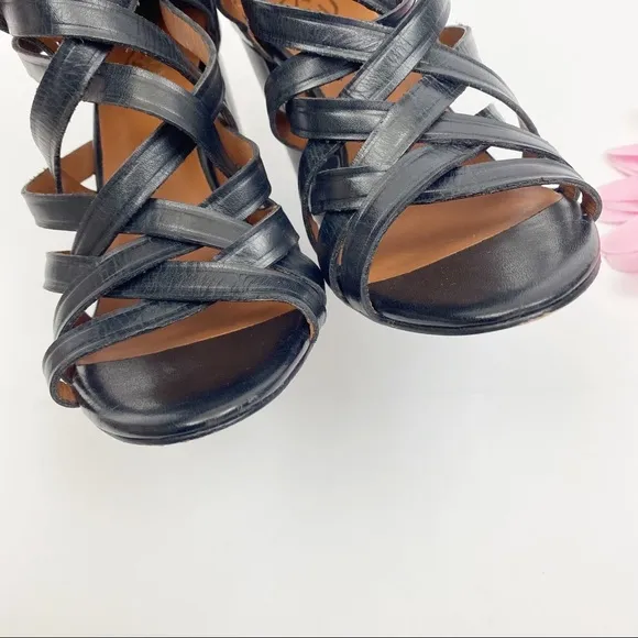 Ash Excelsior Leather Strappy Studded Block Heeled Cage Sandals: Black