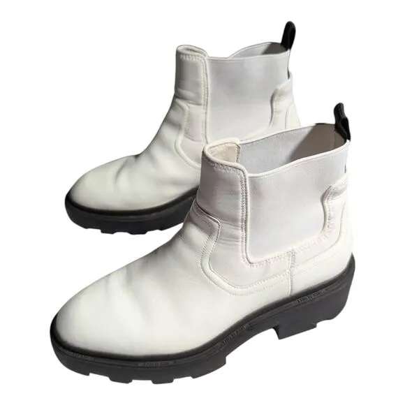 Ash Mastro White Leather Retro Chunky Lug Sole Chelsea Ankle Boots Sz 40 9.5