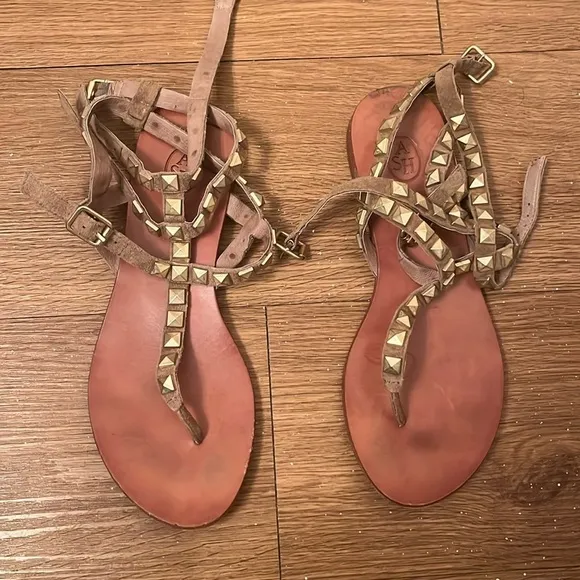 ASH Women's Gladiator Sandals Brown Leather Size 37 US SIZE 7