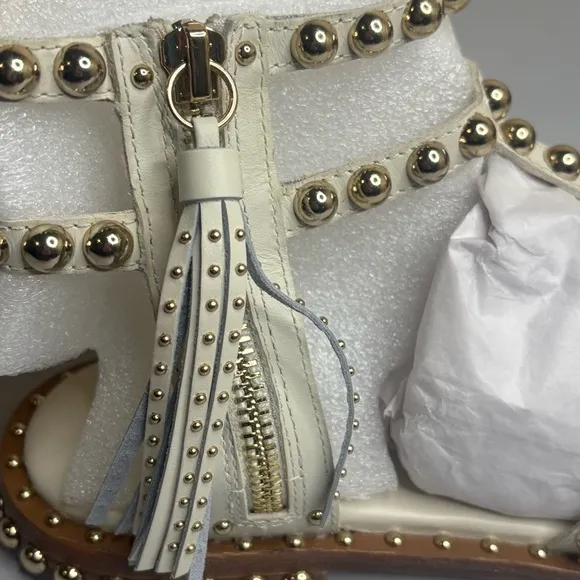 Ash Women's sz 38 White Pristine Leather Update Play Studded Sandals New in box