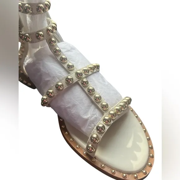 Ash Women's sz 38 White Pristine Leather Update Play Studded Sandals New in box