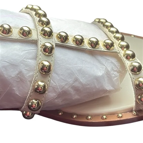 Ash Women's sz 38 White Pristine Leather Update Play Studded Sandals New in box