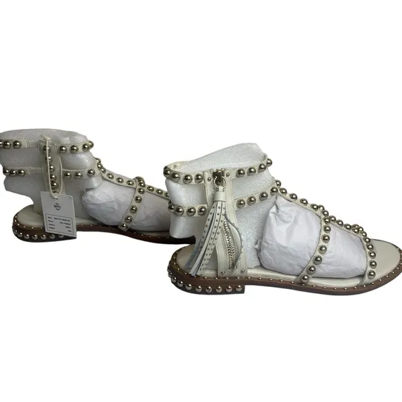 Ash Women's sz 38 White Pristine Leather Update Play Studded Sandals New in box