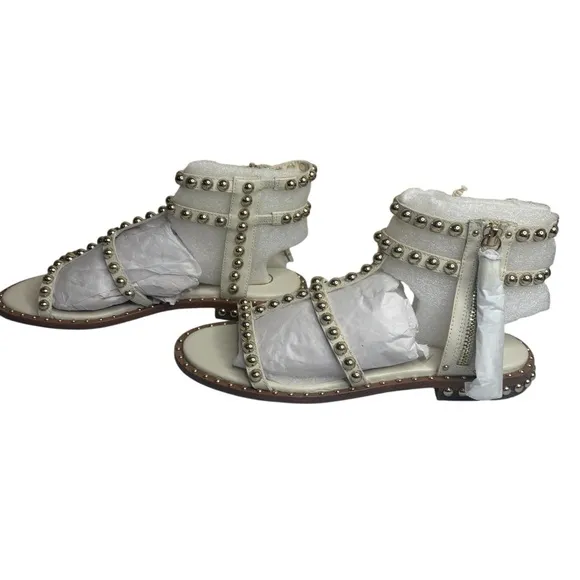 Ash Women's sz 38 White Pristine Leather Update Play Studded Sandals New in box