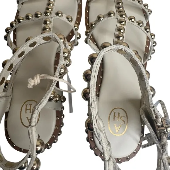 Ash Women's sz 38 White Pristine Leather Update Play Studded Sandals New in box