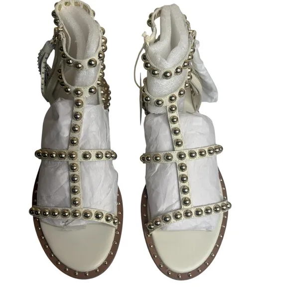 Ash Women's sz 38 White Pristine Leather Update Play Studded Sandals New in box