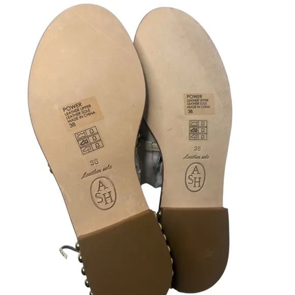 Ash Women's sz 38 White Pristine Leather Update Play Studded Sandals New in box