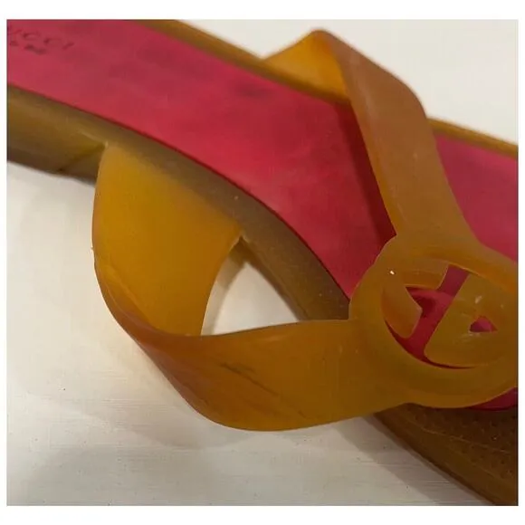 Authentic Gucci Double GG Women Rubber Flip Flops Thong Sandals Size 8