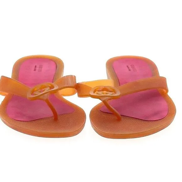 Authentic Gucci Double GG Women Rubber Flip Flops Thong Sandals Size 8