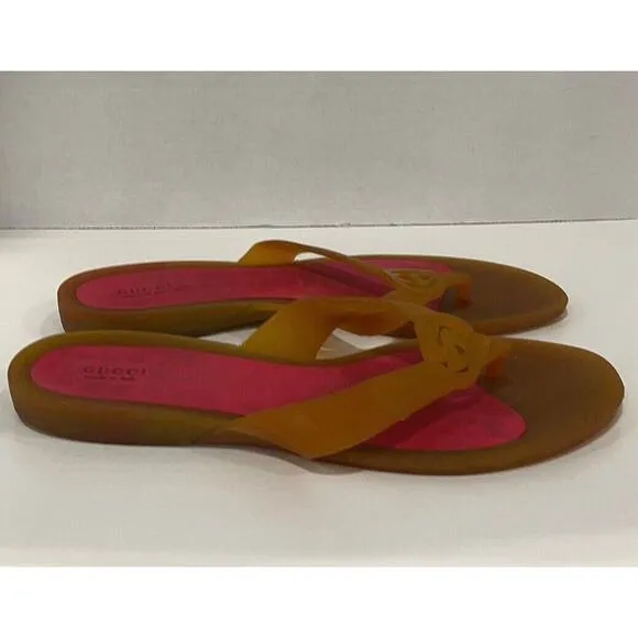 Authentic Gucci Double GG Women Rubber Flip Flops Thong Sandals Size 8
