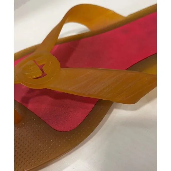 Authentic Gucci Double GG Women Rubber Flip Flops Thong Sandals Size 8